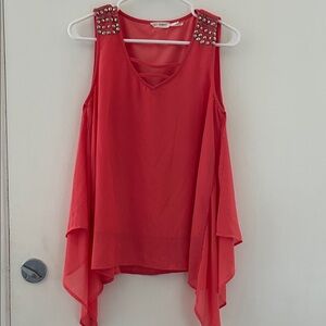 Blu Pepper Red Sleeveless Blouse with Studded Shoulders